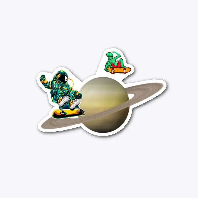 Alien Astronaut Skateboarding On Saturn