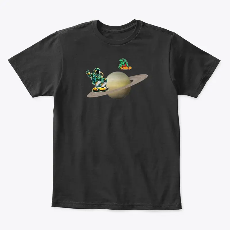 Alien Astronaut Skateboarding On Saturn